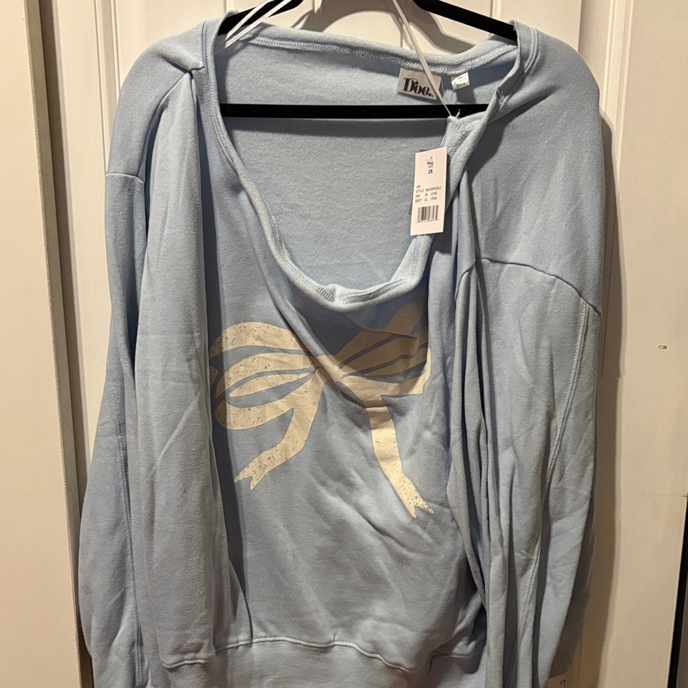 Light Blue Off-the-Shoulder Sweater with Bow Detail